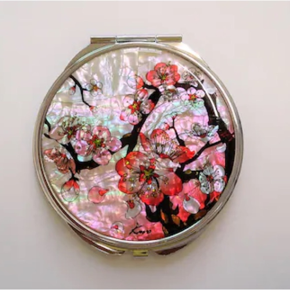 Floral Mother of Pearl Compact Mirror